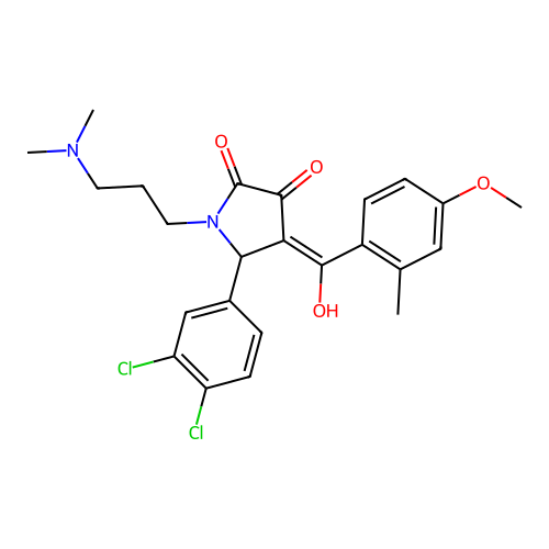 (4E)-5-(3,4-dichlorophenyl)-1-[3-(dimethylamino)propyl]-4-[hydroxy-(4-methoxy-2-methylphenyl)methylidene]pyrrolidine-2,3-dione structure
