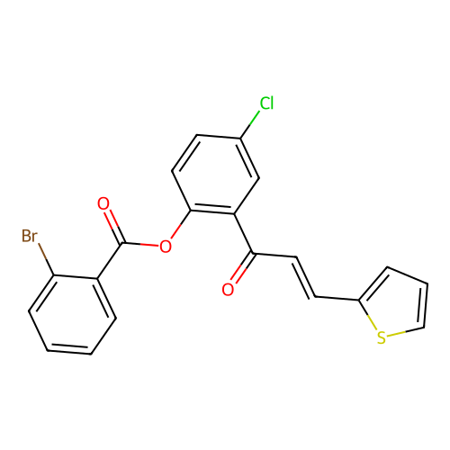 4-chloro-2-[(2E)-3-(thiophen-2-yl)prop-2-enoyl]phenyl 2-bromobenzoate structure