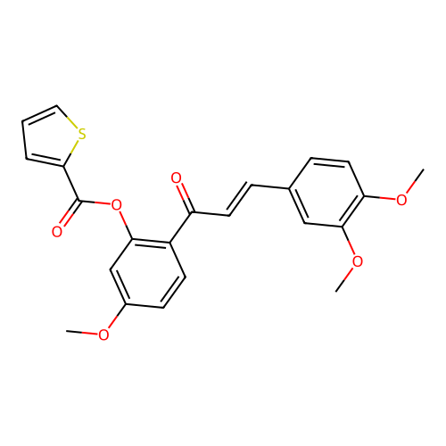 (E)-2-(3-(3,4-dimethoxyphenyl)acryloyl)-5-methoxyphenyl thiophene-2-carboxylate structure