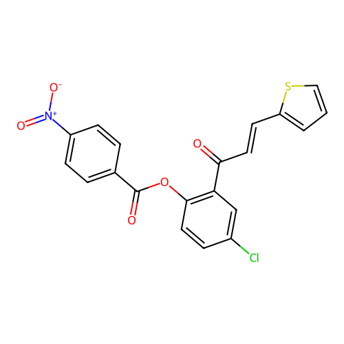 [4-chloro-2-[(E)-3-thiophen-2-ylprop-2-enoyl]phenyl] 4-nitrobenzoate structure