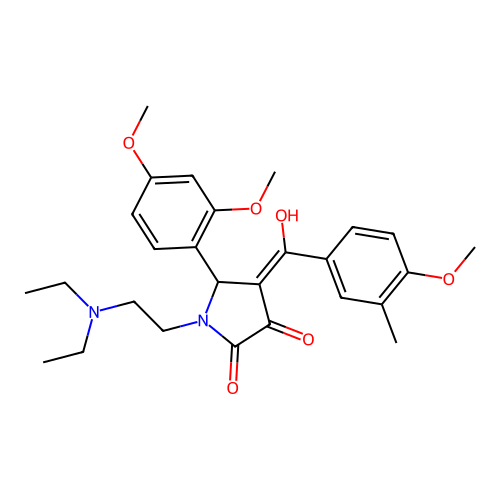 (4E)-1-(2-diethylaminoethyl)-5-(2,4-dimethoxyphenyl)-4-[hydroxy-(4-methoxy-3-methylphenyl)methylidene]pyrrolidine-2,3-dione structure