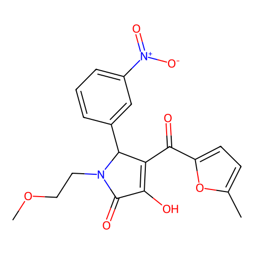 (4E)-4-[hydroxy(5-methylfuran-2-yl)methylidene]-1-(2-methoxyethyl)-5-(3-nitrophenyl)pyrrolidine-2,3-dione structure