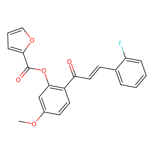 (E)-2-(3-(2-fluorophenyl)acryloyl)-5-methoxyphenyl furan-2-carboxylate structure