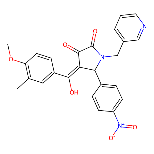 (4E)-4-[hydroxy-(4-methoxy-3-methylphenyl)methylidene]-5-(4-nitrophenyl)-1-(pyridin-3-ylmethyl)pyrrolidine-2,3-dione structure