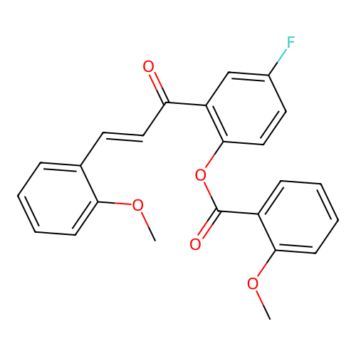 [4-fluoro-2-[(E)-3-(2-methoxyphenyl)prop-2-enoyl]phenyl] 2-methoxybenzoate structure
