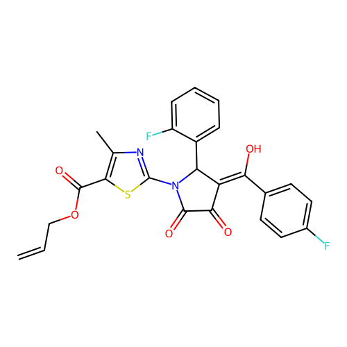 allyl 2-(3-(4-fluorobenzoyl)-2-(2-fluorophenyl)-4-hydroxy-5-oxo-2,5-dihydro-1H-pyrrol-1-yl)-4-methylthiazole-5-carboxylate structure