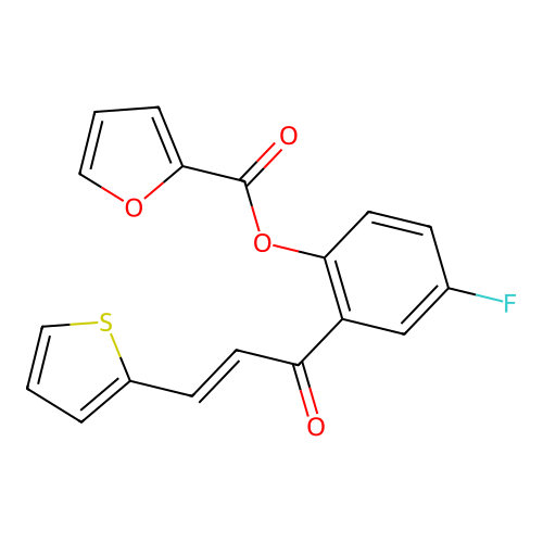 (E)-4-fluoro-2-(3-(thiophen-2-yl)acryloyl)phenyl furan-2-carboxylate structure