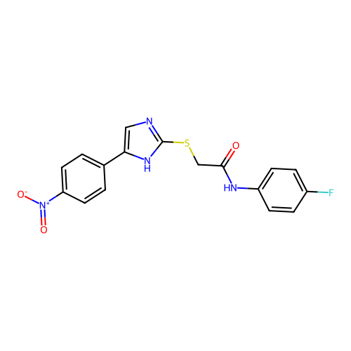 N-(4-fluorophenyl)-2-{[4-(4-nitrophenyl)-1H-imidazol-2-yl]sulfanyl}acetamide structure