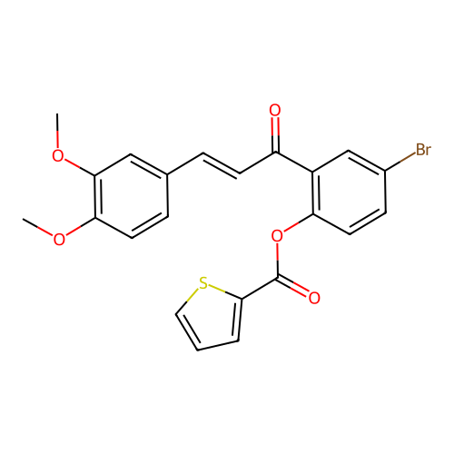 (E)-4-bromo-2-(3-(3,4-dimethoxyphenyl)acryloyl)phenyl thiophene-2-carboxylate structure