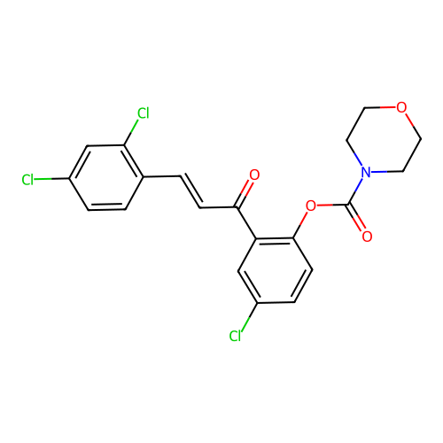 [4-chloro-2-[(E)-3-(2,4-dichlorophenyl)prop-2-enoyl]phenyl] morpholine-4-carboxylate structure