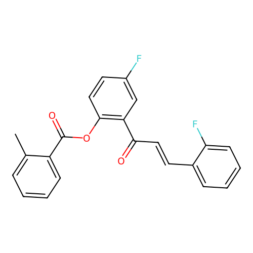 4-fluoro-2-[(2E)-3-(2-fluorophenyl)prop-2-enoyl]phenyl 2-methylbenzoate structure