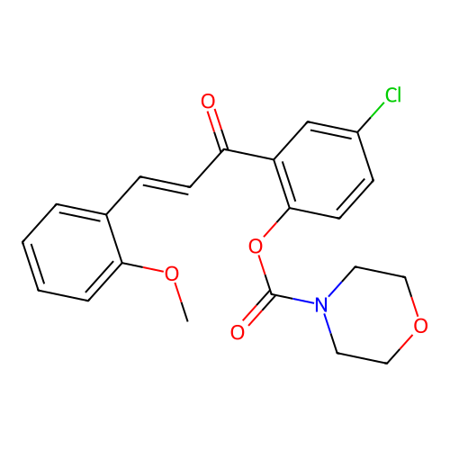 (E)-4-chloro-2-(3-(2-methoxyphenyl)acryloyl)phenyl morpholine-4-carboxylate structure