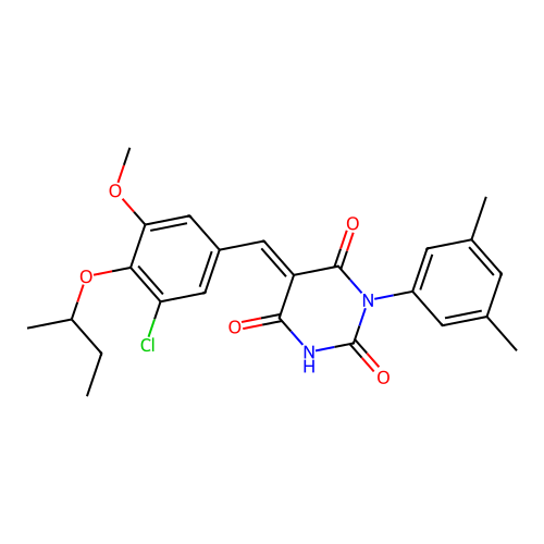 (5E)-5-[(4-butan-2-yloxy-3-chloro-5-methoxyphenyl)methylidene]-1-(3,5-dimethylphenyl)-1,3-diazinane-2,4,6-trione structure