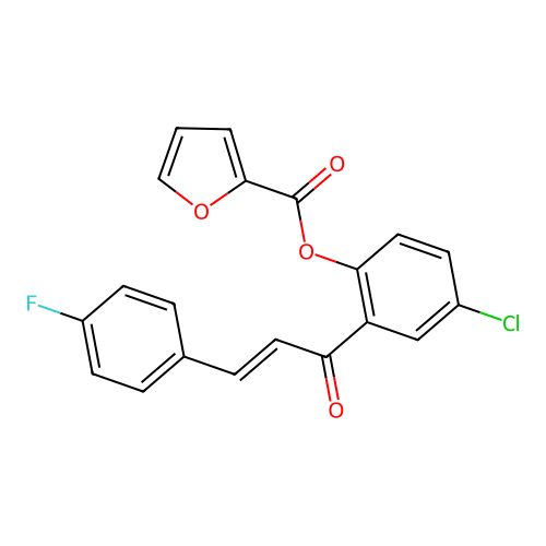 (E)-4-chloro-2-(3-(4-fluorophenyl)acryloyl)phenyl furan-2-carboxylate structure