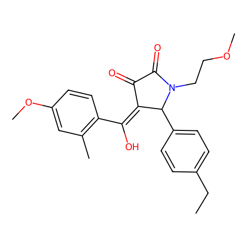 (4E)-5-(4-ethylphenyl)-4-[hydroxy(4-methoxy-2-methylphenyl)methylidene]-1-(2-methoxyethyl)pyrrolidine-2,3-dione structure