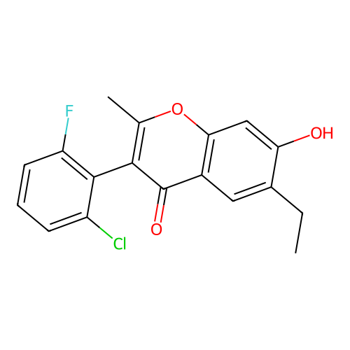 3-(2-Chloro-6-fluoro-phenyl)-6-ethyl-7-hydroxy-2-methyl-chromen-4-one structure