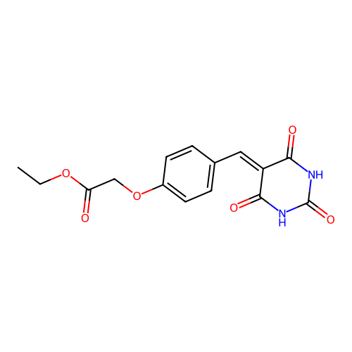 ethyl 2-[4-[(2,4,6-trioxo-1,3-diazinan-5-ylidene)methyl]phenoxy]acetate structure