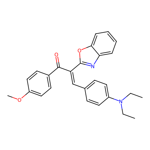 (E)-2-(1,3-benzoxazol-2-yl)-3-[4-(diethylamino)phenyl]-1-(4-methoxyphenyl)prop-2-en-1-one structure