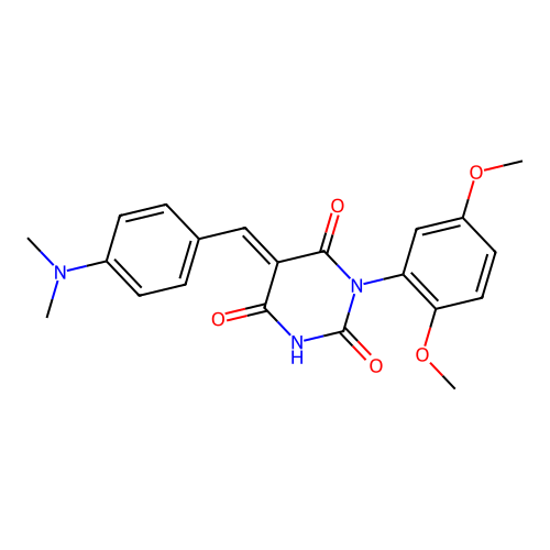(E)-1-(2,5-dimethoxyphenyl)-5-(4-(dimethylamino)benzylidene)pyrimidine-2,4,6(1H,3H,5H)-trione structure