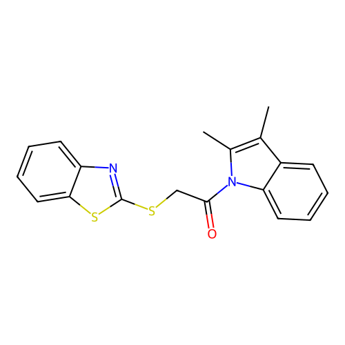 2-(1,3-benzothiazol-2-ylsulfanyl)-1-(2,3-dimethyl-1H-indol-1-yl)ethanone structure