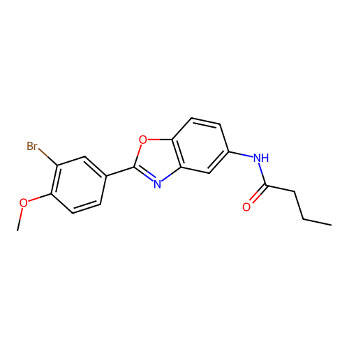 N-[2-(3-bromo-4-methoxyphenyl)-1,3-benzoxazol-5-yl]butanamide structure