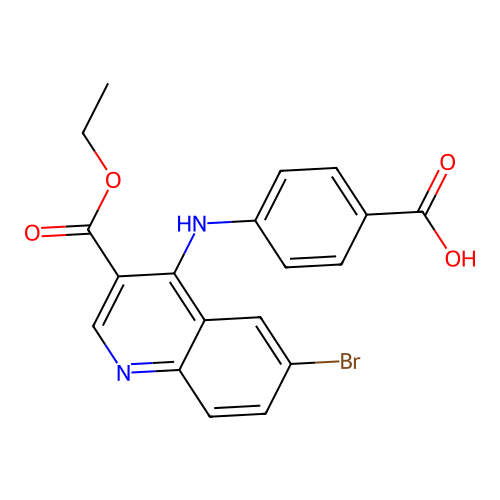 4-{[6-Bromo-3-(ethoxycarbonyl)quinolin-4-yl]amino}benzoic acid structure