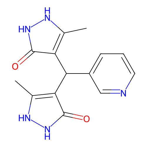 4,4'-(pyridin-3-ylmethanediyl)bis(3-methyl-1H-pyrazol-5-ol) structure
