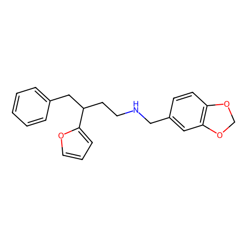 N-(1,3-benzodioxol-5-ylmethyl)-3-(furan-2-yl)-4-phenylbutan-1-amine structure