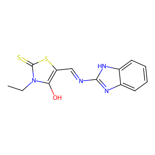 5-(1H-benzimidazol-2-yliminomethyl)-3-ethyl-4-hydroxy-1,3-thiazole-2-thione structure