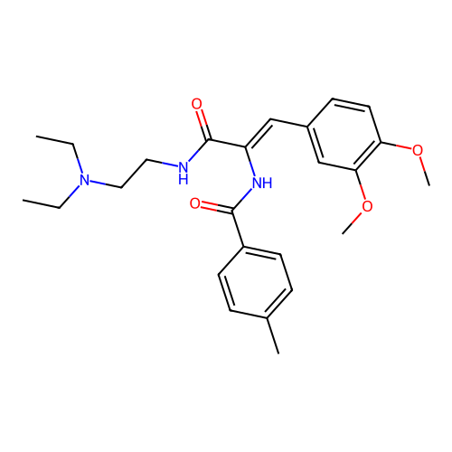 N-[1-(2-diethylaminoethylcarbamoyl)-2-(3,4-dimethoxyphenyl)ethenyl]-4-methyl-benzamide structure