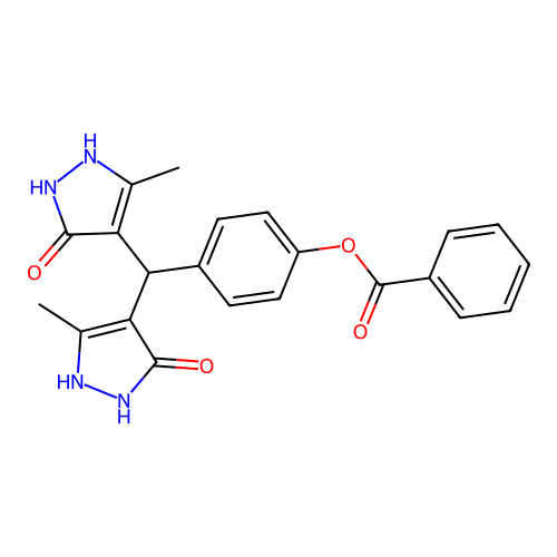 4-[bis(5-hydroxy-3-methyl-1H-pyrazol-4-yl)methyl]phenyl benzoate structure