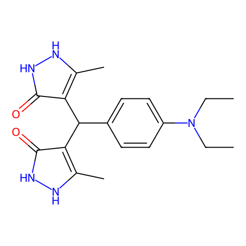 4,4'-{[4-(diethylamino)phenyl]methanediyl}bis(3-methyl-1H-pyrazol-5-ol) structure