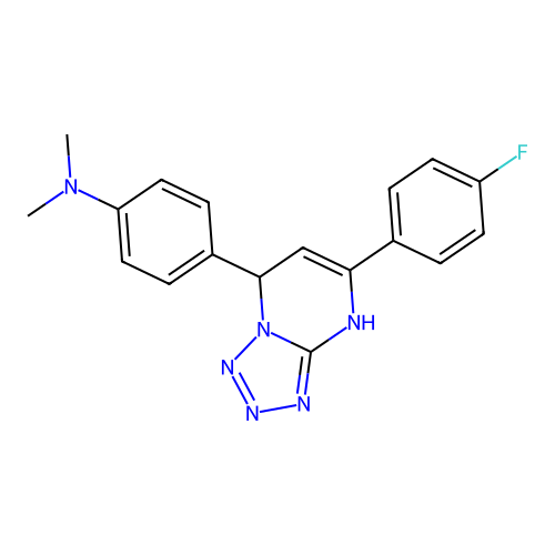 4-(5-(4-fluorophenyl)-4,7-dihydrotetrazolo[1,5-a]pyrimidin-7-yl)-N,N-dimethylaniline structure