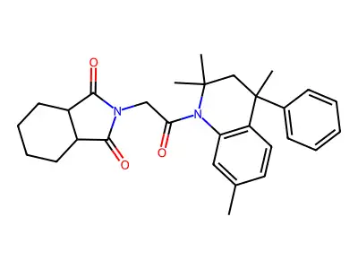 2-[2-oxo-2-(2,2,4,7-tetramethyl-4-phenyl-3,4-dihydro-1(2H)-quinolinyl)ethyl]hexahydro-1H-isoindole-1,3(2H)-dione structure