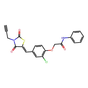 2-(2-chloro-4-{(E)-[2,4-dioxo-3-(prop-2-yn-1-yl)-1,3-thiazolidin-5-ylidene]methyl}phenoxy)-N-phenylacetamide structure