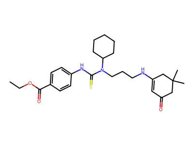 ethyl 4-(3-cyclohexyl-3-(3-((5,5-dimethyl-3-oxocyclohex-1-en-1-yl)amino)propyl)thioureido)benzoate structure