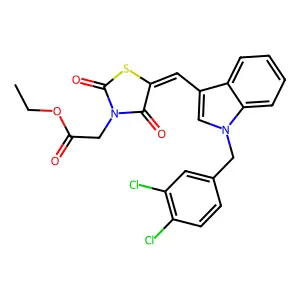 ethyl [(5E)-5-{[1-(3,4-dichlorobenzyl)-1H-indol-3-yl]methylidene}-2,4-dioxo-1,3-thiazolidin-3-yl]acetate structure