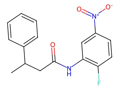 N-(2-fluoro-5-nitrophenyl)-3-phenylbutanamide structure