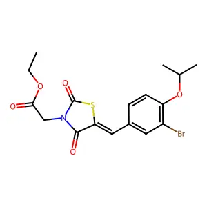 ethyl {(5E)-5-[3-bromo-4-(propan-2-yloxy)benzylidene]-2,4-dioxo-1,3-thiazolidin-3-yl}acetate structure