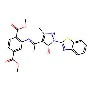 dimethyl 2-({(1E)-1-[1-(1,3-benzothiazol-2-yl)-5-hydroxy-3-methyl-1H-pyrazol-4-yl]ethylidene}amino)benzene-1,4-dicarboxylate structure