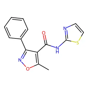 5-methyl-3-phenyl-N-(1,3-thiazol-2-yl)-1,2-oxazole-4-carboxamide structure