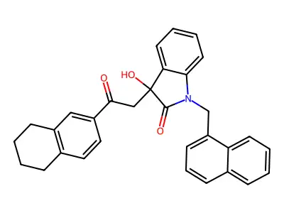 3-hydroxy-1-(naphthalen-1-ylmethyl)-3-[2-oxo-2-(5,6,7,8-tetrahydronaphthalen-2-yl)ethyl]-1,3-dihydro-2H-indol-2-one structure