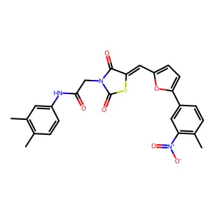 N-(3,4-dimethylphenyl)-2-[(5E)-5-[[5-(4-methyl-3-nitrophenyl)furan-2-yl]methylidene]-2,4-dioxo-1,3-thiazolidin-3-yl]acetamide structure