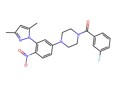 1-[3-(3,5-dimethyl-1H-pyrazol-1-yl)-4-nitrophenyl]-4-(3-fluorobenzoyl)piperazine structure