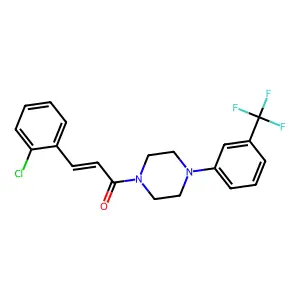 (E)-3-(2-chlorophenyl)-1-[4-[3-(trifluoromethyl)phenyl]piperazin-1-yl]prop-2-en-1-one structure