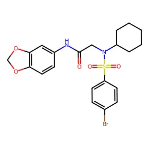 N-(1,3-benzodioxol-5-yl)-2-[(4-bromophenyl)sulfonyl-cyclohexylamino]acetamide structure