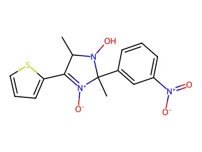 3-hydroxy-2,4-dimethyl-2-(3-nitrophenyl)-1-oxido-5-thiophen-2-yl-4H-imidazol-1-ium structure