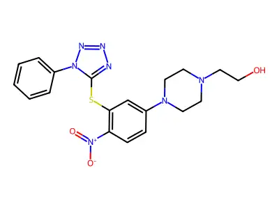 2-[4-[4-Nitro-3-(1-phenyltetrazol-5-yl)sulfanylphenyl]piperazin-1-yl]ethanol structure