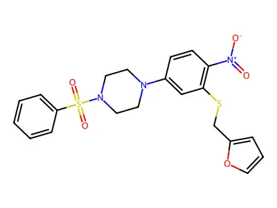 1-(Benzenesulfonyl)-4-[3-(furan-2-ylmethylsulfanyl)-4-nitrophenyl]piperazine structure