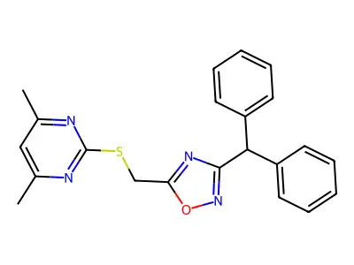 2-({[3-(diphenylmethyl)-1,2,4-oxadiazol-5-yl]methyl}sulfanyl)-4,6-dimethylpyrimidine structure